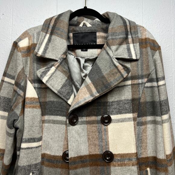 Attention Plaid Fleece Double Breasted Pea Coat Womens 2X Outdoors Wool Blend - Picture 3 of 11